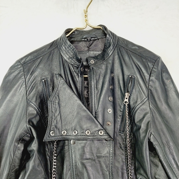 Stella & Jamie Genuine Leather Black Studded Side Zip Fringe Moto Jacket P3275 - Picture 2 of 7